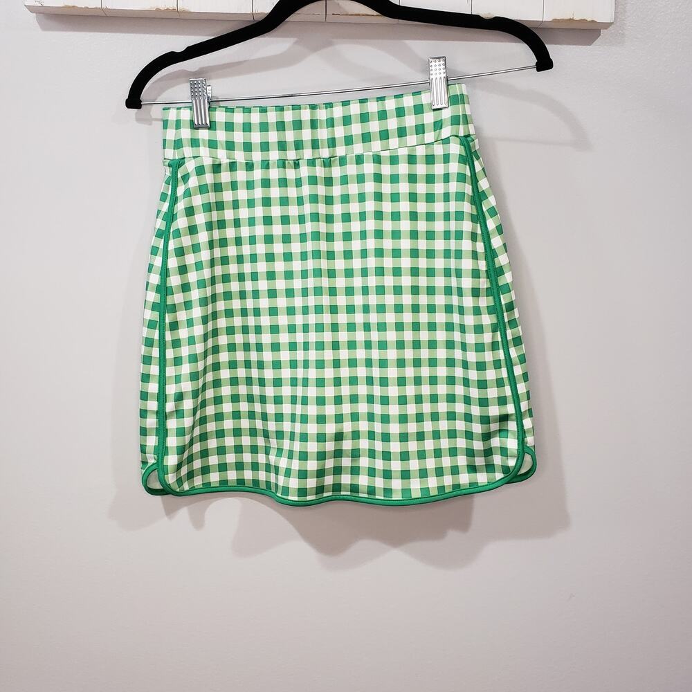 J Crew Green White Gingham Skort Mini Skirt Shorts XS